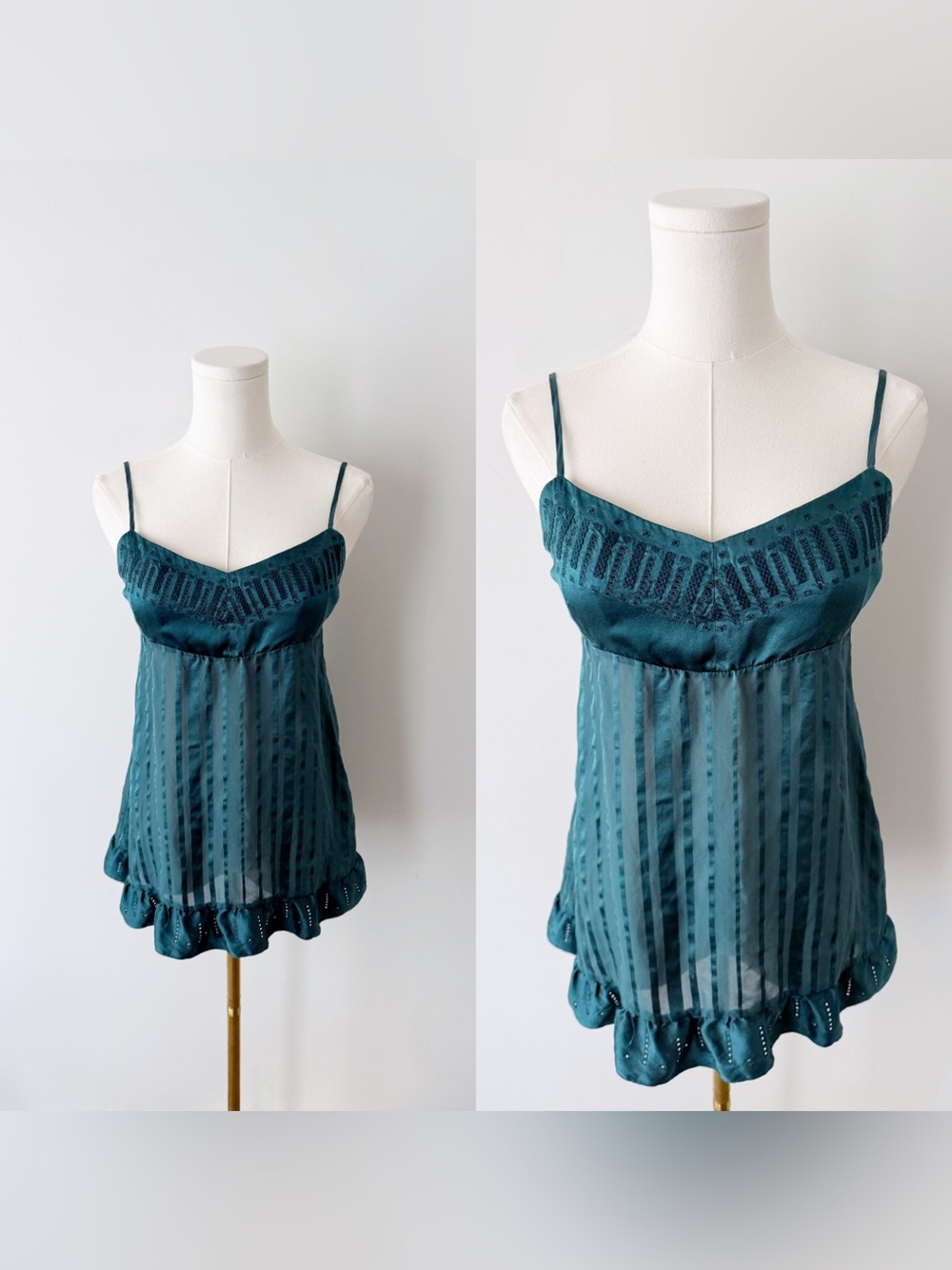 BCBG runway dark green babydoll silk camisole.